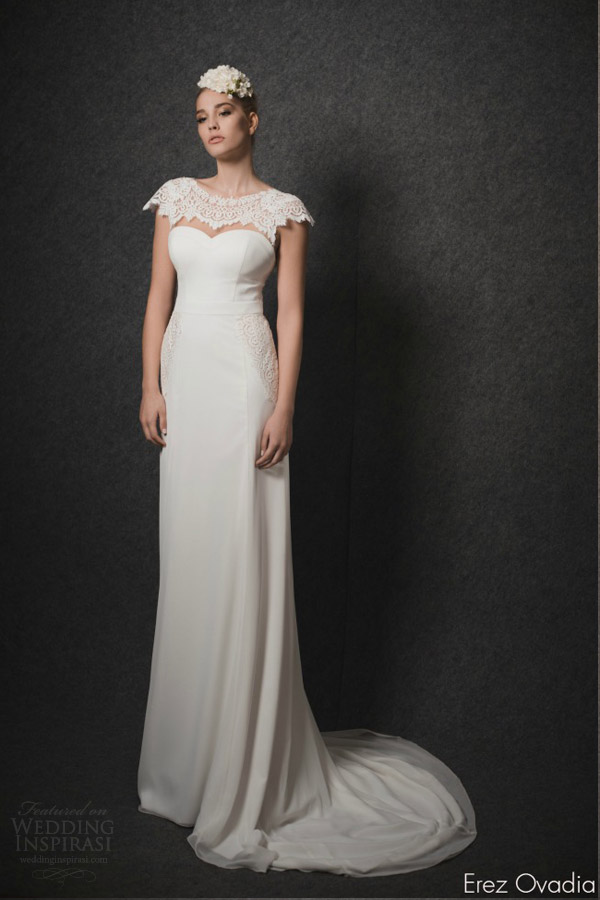 erez ovadia bridal 2015 ella sweetheart neckline cap sleeves topper column wedding dress erez ovadia bridal 2015 ella sweetheart neckline cap sleeves topper column wedding dress
