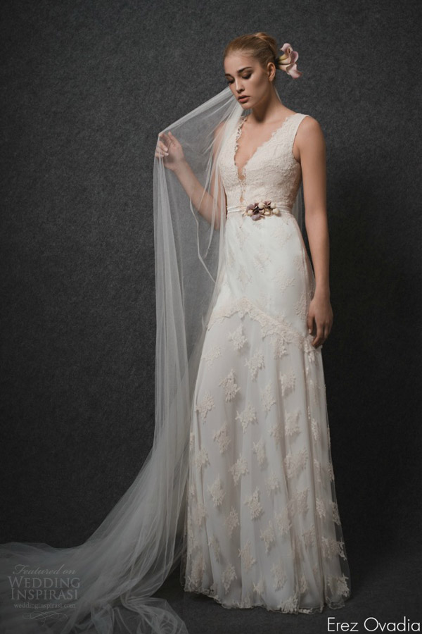 erez ovadia wedding dresses 2015 blossom bridal collection rose sleeveless wedding dress lace deep v neckline erez ovadia wedding dresses 2015 blossom bridal collection rose sleeveless wedding dress lace deep v neckline