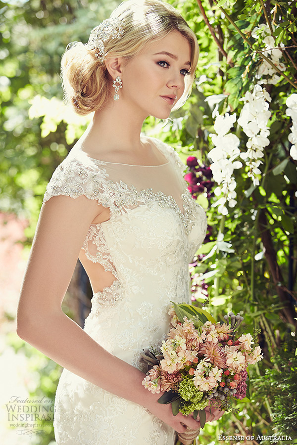 essense of australia wedding dress 2015 bridal cap sleeves keyhole back scalloped lace hem fit flare gown d1845 zoom