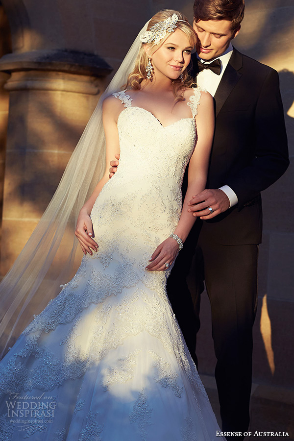 essense of australia wedding dress 2015 bridal scalloped lace strap sweetheart neckline mermaid gown d1842