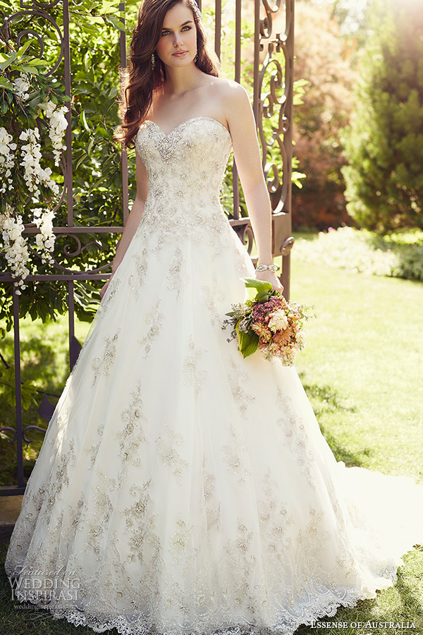 essense of australia wedding dress 2015 bridal strapless sweetheart neckline beaded embellishment a line gown d1757