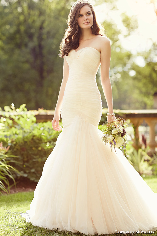 essense of australia wedding dress 2015 bridal strapless sweetheart neckline ruching bodice tulle mermaid gown d1789