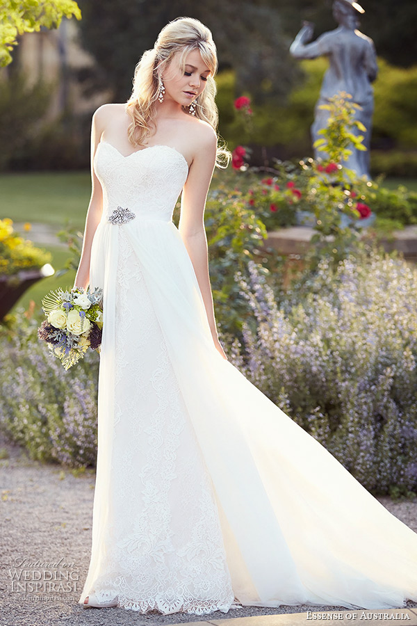 essense of australia wedding dress 2015 bridal strapless sweetheart neckline vintage over skirt a line gown d1809