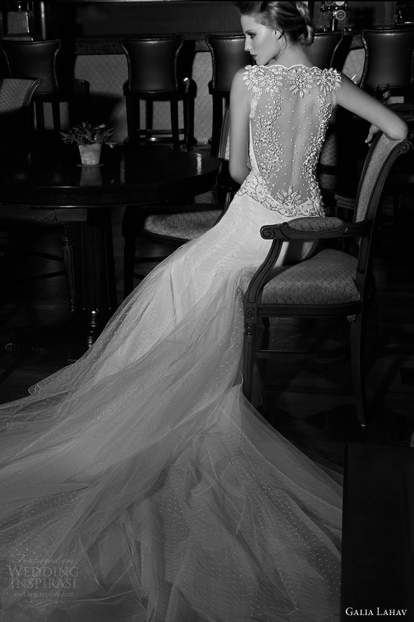 galia lahav 2015 tales of jazz age 2 tiffany sheath wedding dress dotted tulle embellished straps sweetheart neckline illusion back view