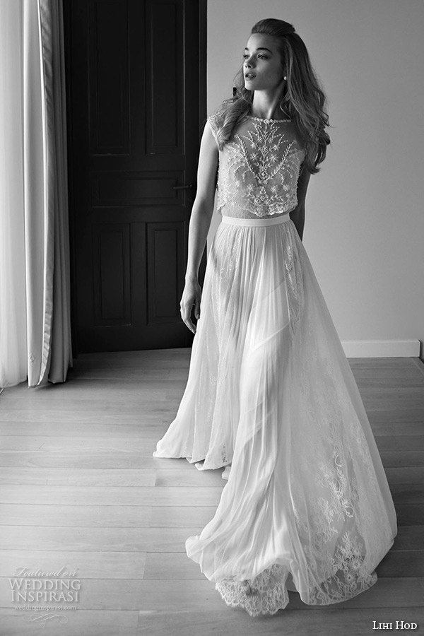 lihi hod wedding dresses 2015 bridal gown bateau neckline sleeveless embroidered lace top pleated tulle skirt dress style maple tree