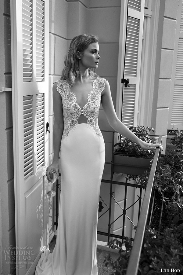 lihi hod wedding dresses 2015 bridal gown plunging v neckline lace bodice clean cut sheath skirt dress style misty rose