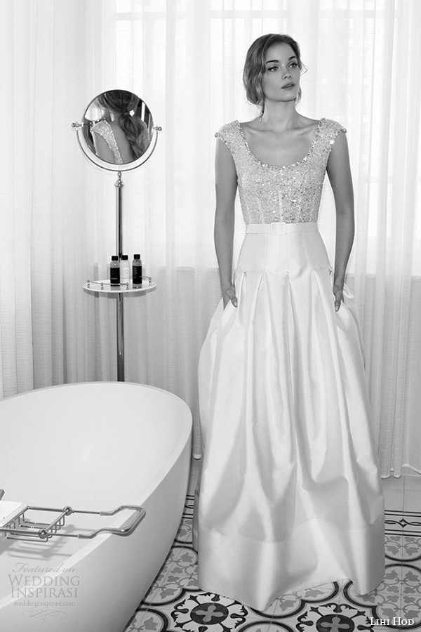 lihi hod wedding dresses 2015 bridal sleeveless scoop neckline embellished bodice yoke skirt with box pleat gown style almond 3