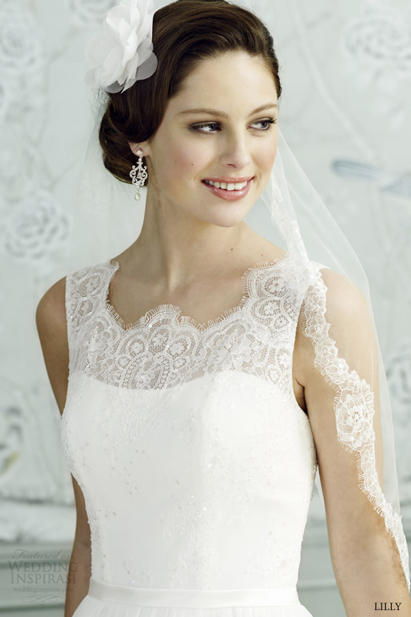 lilly bridal 2015 sleeveless full a line wedding dress scalloped lace neckline 08 3539 cr close up eyelash lace bodice