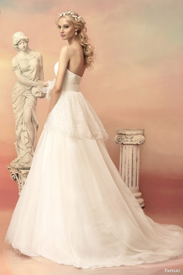 papilio bridal 2015 adonia strapless ball gown wedding dress lace peplum bodice back view papilio bridal 2015 adonia strapless ball gown wedding dress lace peplum bodice back view