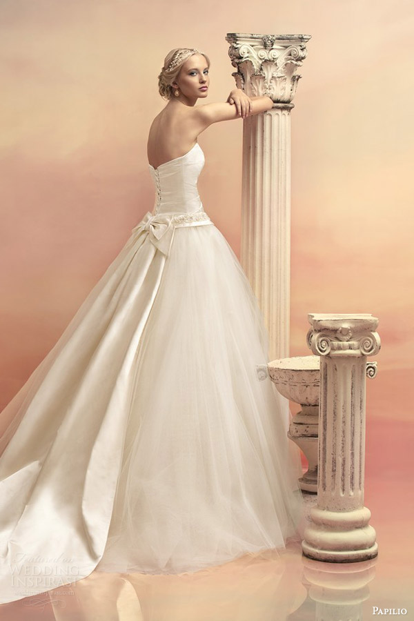 papilio bridal 2015 atlanta strapless ball gown wedding dress detachable train back view