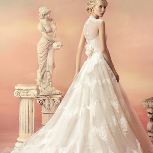 papilio bridal 2015 aurora embroidered sequin cap sleeve high neck lace ball gown wedding dress back view train