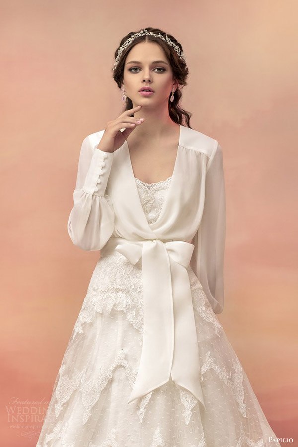 papilio bridal 2015 castillo strapless lace ball gown wedding dress chiffon long sleeve bolero jacket