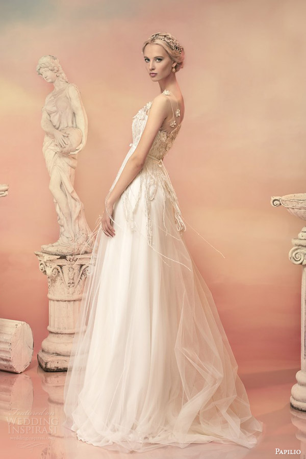 papilio bridal 2015 cleopatra sleeveless empire wedding dress illusion bodice side view