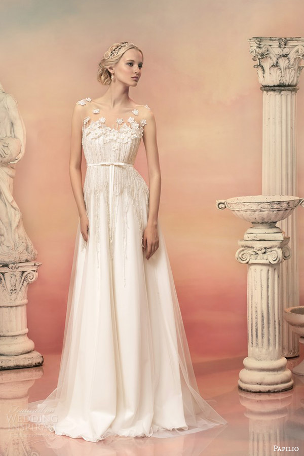 papilio bridal 2015 cleopatra sleeveless empire wedding dress illusion bodice