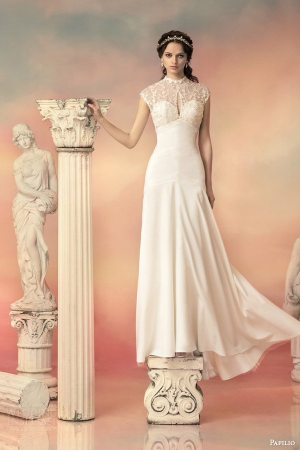 papilio bridal 2015 dionissia sheath wedding dress beaded lace cap sleeve bodice