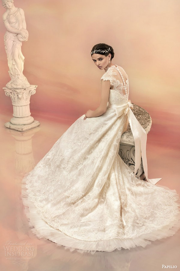 papilio bridal 2015 dorothea beaded lace cap sleeve wedding dress mikado bow illusion back view trrain papilio bridal 2015 dorothea beaded lace cap sleeve wedding dress mikado bow illusion back view trrain
