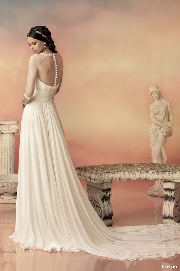 papilio bridal 2015 euphilia chiffon gown bolero illusion three quarter sleeves back view papilio bridal 2015 euphilia chiffon gown bolero illusion three quarter sleeves back view