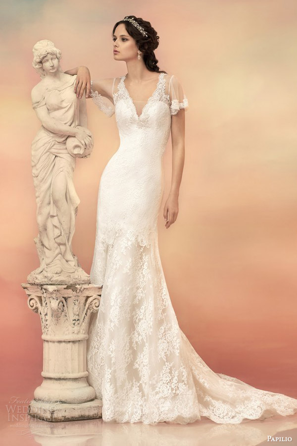 papilio bridal 2015 illusion flutter sleeve wedding dress 1530