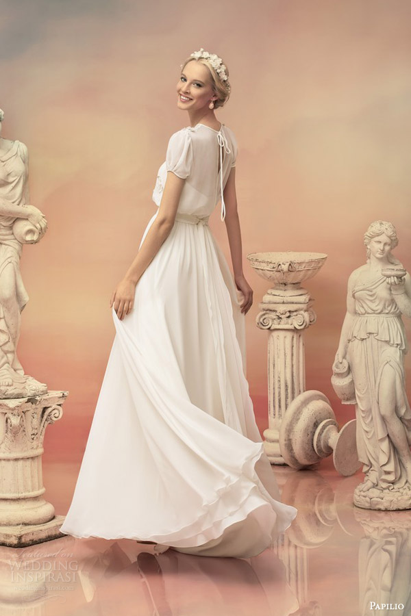 papilio bridal 2015 philippa romantic chiffon wedding dress puff sleeves back view