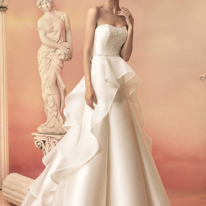 papilio bridal 2015 rebecca strapless ball gown wedding dress pearl sequin bodice ruffle train