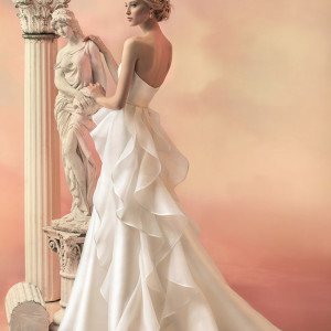 papilio bridal 2015 rebecca strapless ball gown wedding dress pearl sequin bodice ruffle train back view