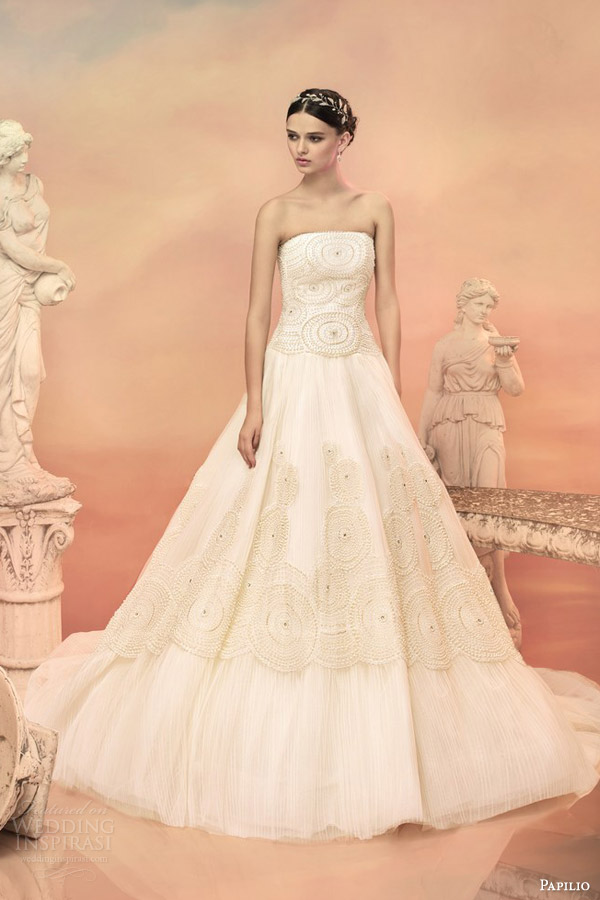 papilio bridal 2015 sapfira strapless ball gown wedding dress intricate embroidery