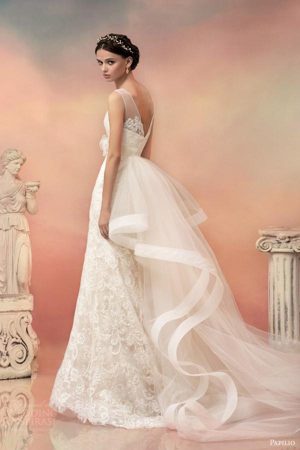 papilio bridal 2015 sleeveless lace wedding dress style 1501 horsehair train