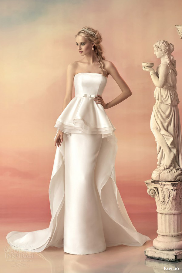 papilio bridal 2015 strapless wedding dress peplum train long skirt version 1511b