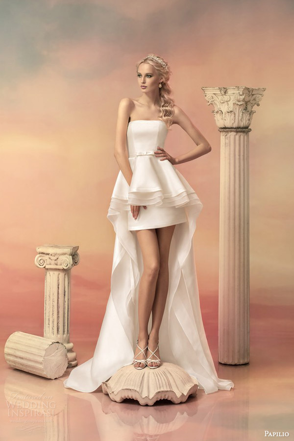 papilio bridal 2015 strapless wedding dress peplum train short mini skirt version 1511a