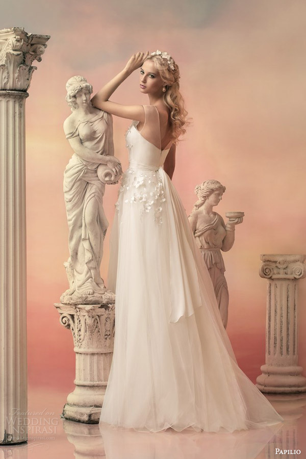 papilio bridal 2015 susanna illusion cap sleeve wedding dress back view