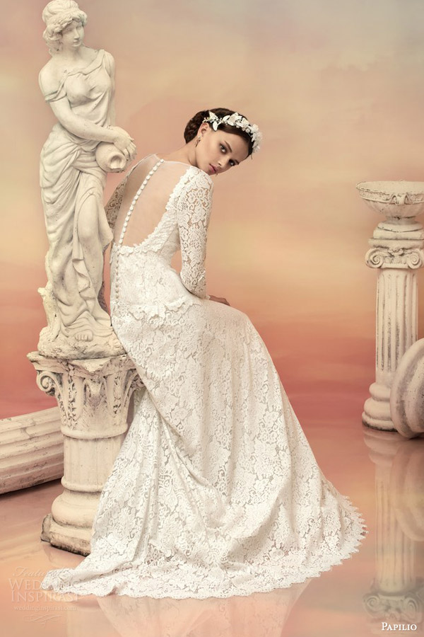 papilio bridal 2015 theodora long sleeve lace wedding dress illusion back view train