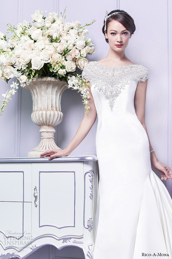 rico a mona wedding dresses 2015 parisian blush bridal jeweled embroidered cap sleeves bateau neckline dropwaist gown
