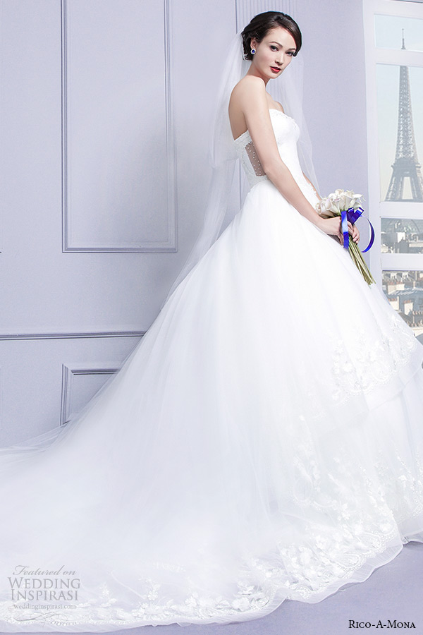 rico a mona wedding dresses 2015 parisian blush bridal strapless ball gown cathedral train