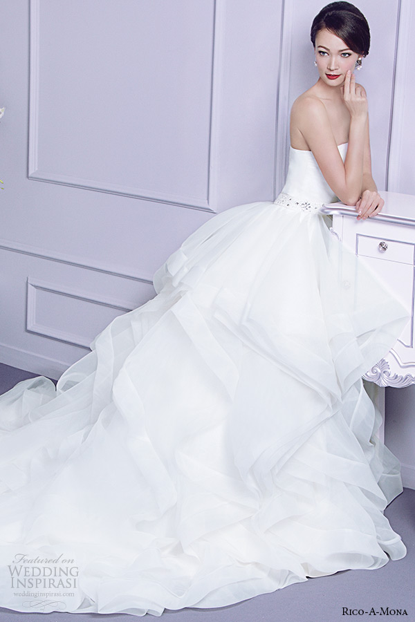 rico a mona wedding dresses 2015 parisian blush bridal strapless straight neckline layered horsehair hem ball gown
