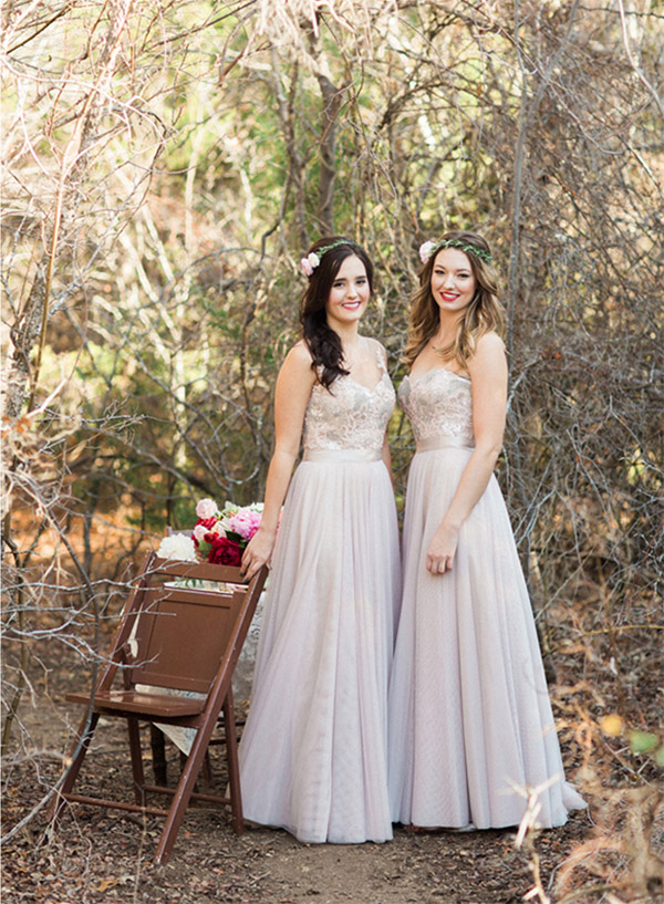 watters bridesmaids spring 2015 mix match bridesmaids gown styles lucca brescia  a line bobbinet skirt sequined lace bodice full view allen tsai photo shoot sarah keestone