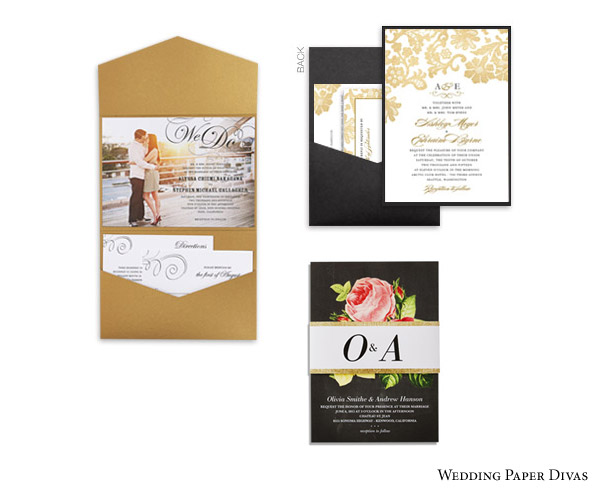 wedding paper divas bridal stationery suite envelopments pocket fold layered pocket belly band