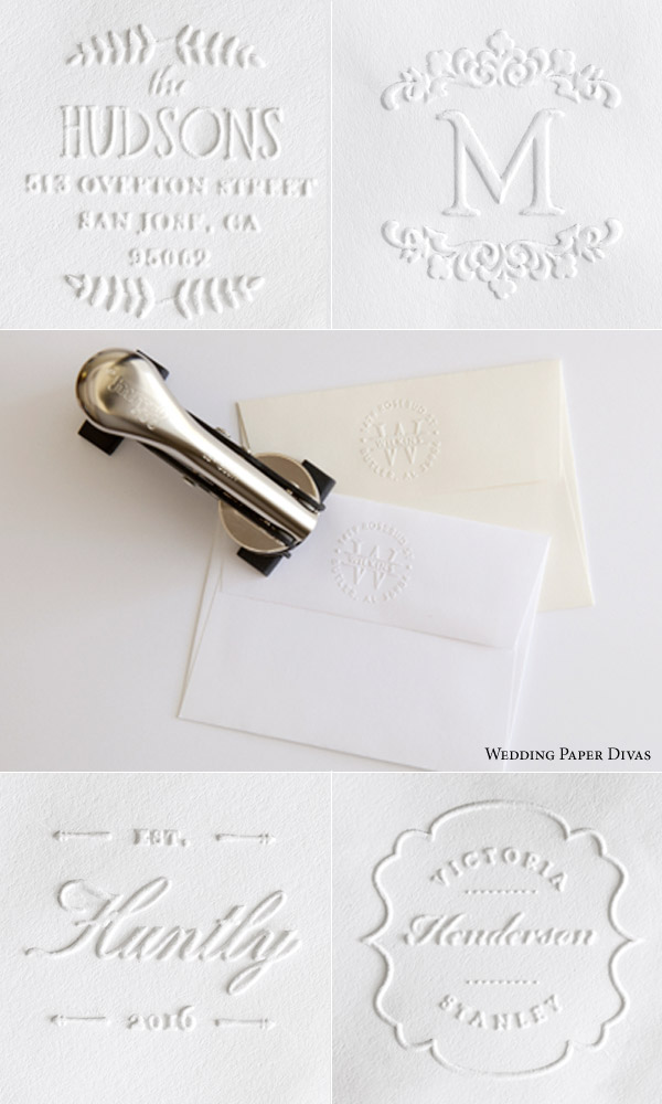 wedding paper divas custom embosser embossing stamps blind embossed return address envelopes back flap