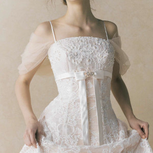anteprima bridal by izumi ogino champagne gold wedding dress lace overlay draped sleeves ant0057