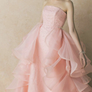 anteprima bridal salmon pink strapless column gown wedding side tulle ruffles wedding dress ant0067