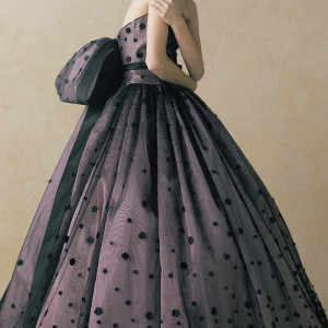 anteprima bridal straplesss ball gown wedding dress black pink appliqued tulle netting ant0062