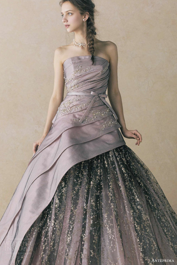 anteprima bridal straplesss ball gown wedding dress black pink pewter ant0059