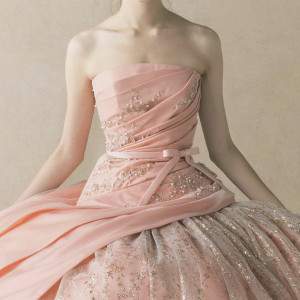 anteprima wedding dress coral pink orange strapless ball gown ruched bodice gold thread beading embroidery ant  59