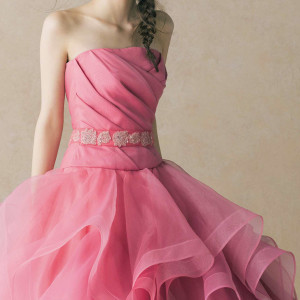 anteprima wedding dress coral pink strapless ball gown ruched bodice belt ruffle skirt ant0068