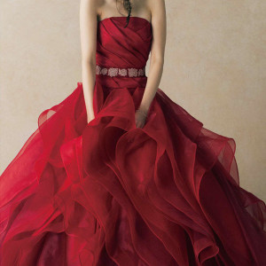 anteprima wedding dress deep red strapless ball gown ruched bodice belt ruffle skirt ant0068
