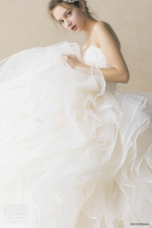 anteprima wedding dresses strapless ball gown ruffle skirt appliqued flower bodice ant0066