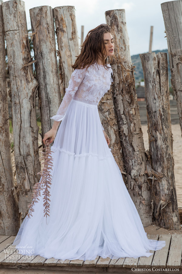 christos costarellos bridal 2016 26 long sleeve wedding dress ruched a line skirt full view christos costarellos bridal 2016 26 long sleeve wedding dress ruched a line skirt full view
