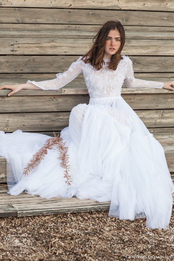 christos costarellos bridal 2016 26 long sleeve wedding dress ruched a line skirt sitting christos costarellos bridal 2016 26 long sleeve wedding dress ruched a line skirt sitting