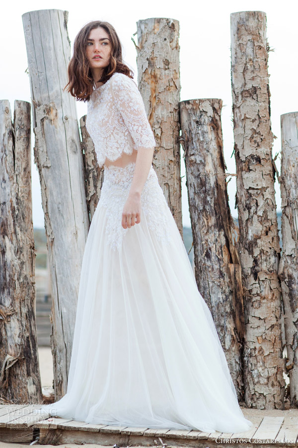 christos costarellos bridal 2016 42 lace net high neck half sleeve cropped top 43 skirt lace waist christos costarellos bridal 2016 42 lace net high neck half sleeve cropped top 43 skirt lace waist