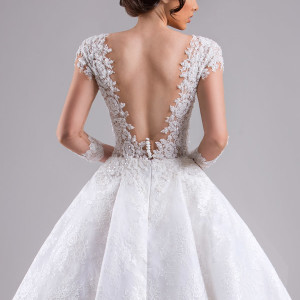 chrystelle atallah bridal spring 2015 ball gown wedding dress illusion sleeves back view close up