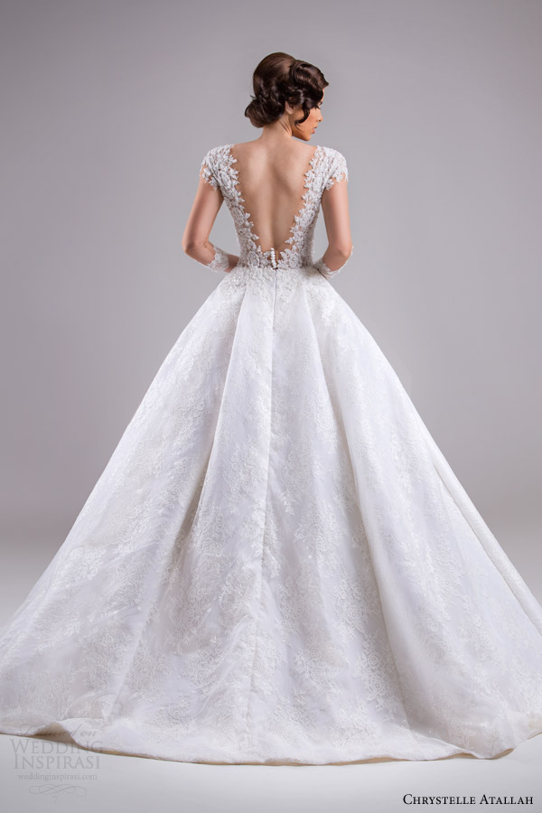 chrystelle atallah bridal spring 2015 ball gown wedding dress illusion sleeves back view